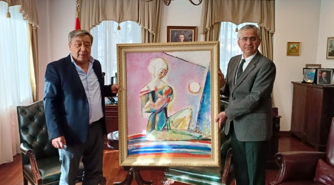 Kazak ressam tablosunu satarak Türkiye'deki depremzedeler için bağış yaptı