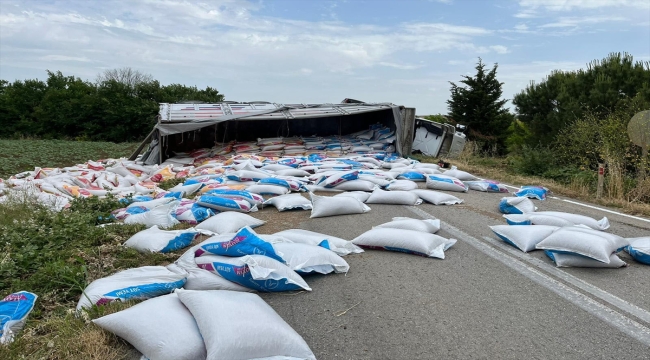 Tekirdağ'da devrilen tırın sürücüsü yaralandı