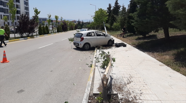 Çorum'da ağaçlara ve aydınlatma direğine çarpan araçtaki iki kişi yaralandı