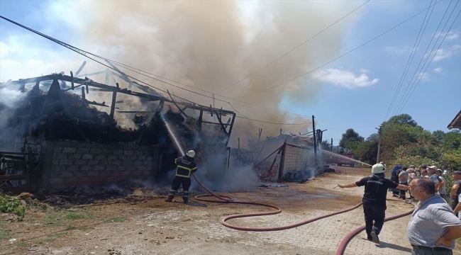 Düzce'de çıkan yangında 4 samanlık, 1 ahır ve 2 araç zarar gördü