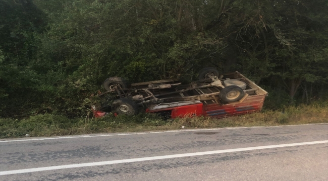 Kastamonu'da karacaya çarpmamak için manevra yapan kamyonet devrildi