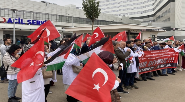 Gaziantep'te, İsrail'in saldırıları sağlıkçılar tarafından protesto edildi